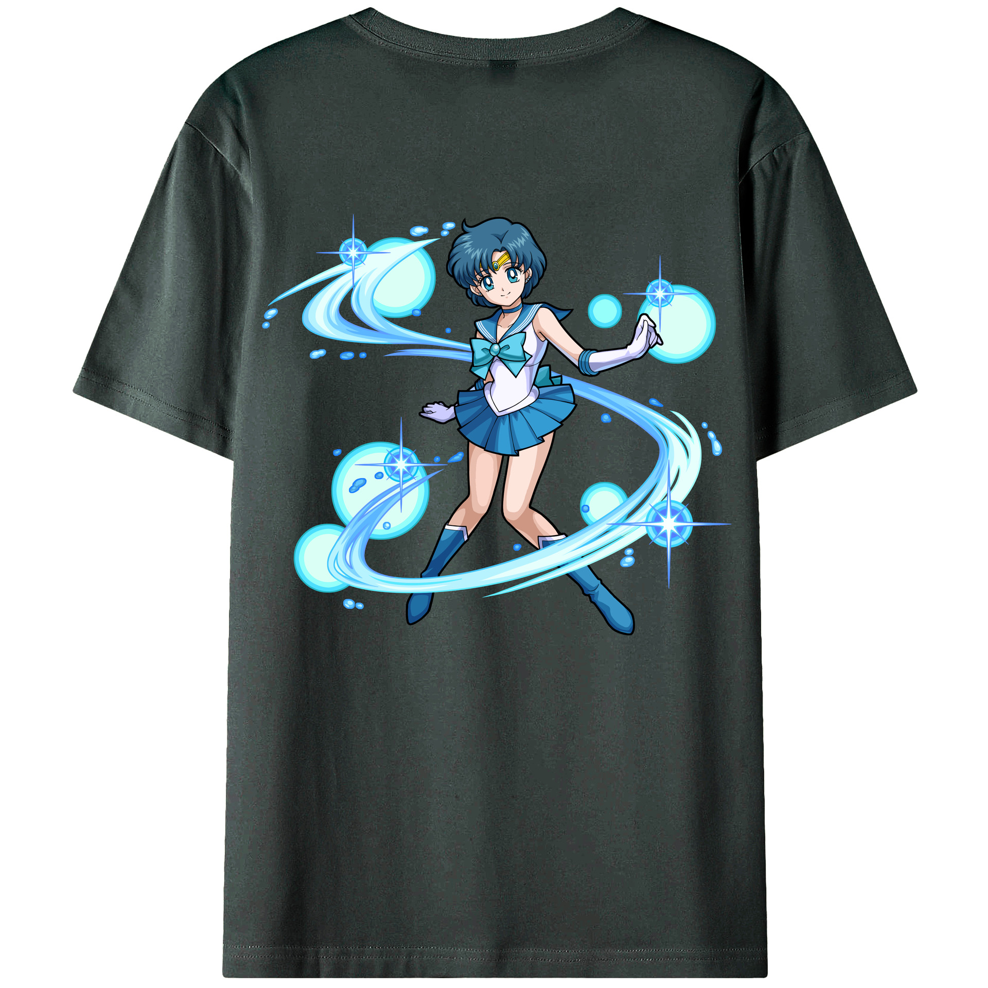 （画像用） 美少女戦士セーラームーン 水野 亜美 みずの あみ Sailor Moon Mizuno Ami 綿100％ メンズ半袖Tシャツ（バックプリント） 通気性